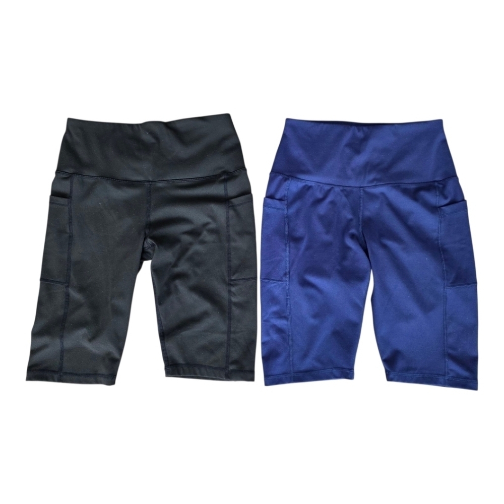 Women’s High Rise Pocket Bike Shorts 2 Pack Black Blue Small
